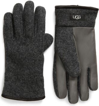 UGG Tech Leather Paneled Gloves in Charcoal at Nordstrom Rack, Size X-Large
