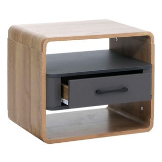 Hhg [nunca Usado] Mesita De Noche Hhg-820, Mesita Auxiliar, Caj&oacute;n De Mdf 40 X 48 X 44 Cm, Acabado Roble Rivera, Gris Oscuro