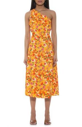 Alexia Admor Fay One Shoulder Fit & Flare Midi Dress in Yellow Watercolor at Nordstrom Rack, Size 10