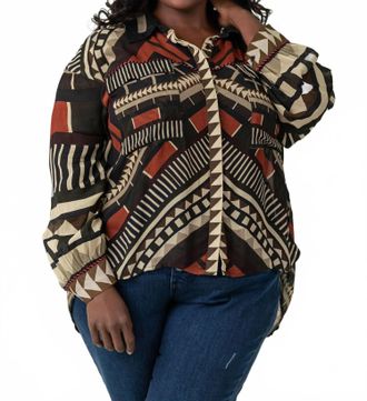 Bl^nk London Sanna Long Sleeve Shirt - Plus In Aztec Print