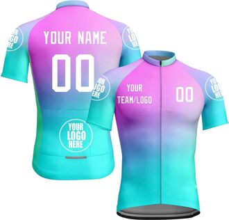 Generic Custom Cycling Jersey Men Women Short Sleeve Bike Jerseys Full Zip with Pockets Personalized Team Name Your Name Logo Bicycle Clothing Breathable Quic