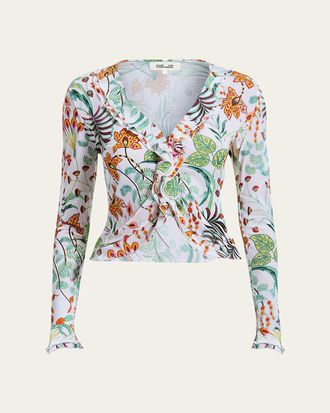 Diane Von F&uuml;rstenberg Fern Cropped Floral-Print Ruffle Top