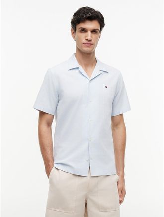 Tommy Hilfiger Mens Regular Fit Dobby Camp Shirt - Blue - XXL