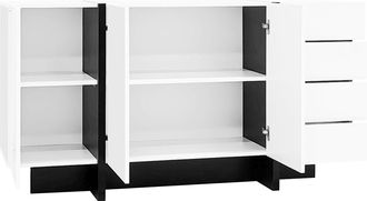 STILVORA Credenza Con 2 Ante E 4 Cassetti, Frontale Lucido, Stile Moderno, Per Soggiorno, In Mdf, 150&times;40&times;80,5 Cm, Bianco Nero