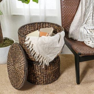 Happimess Bhola Hourglass Handwoven Hyacinth Storage Accent Table with Lid in Brown Wash at Nordstrom