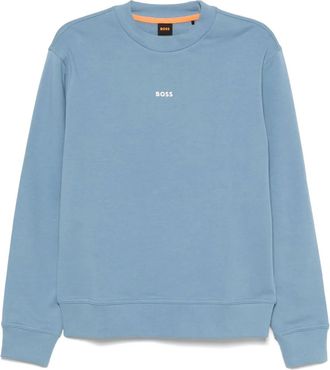 BOSS Felpa in cotone con logo a contrasto - Blu