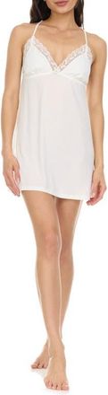 Flora Nikrooz Maribel Lace Trim Jersey Chemise in Ivory at Nordstrom, Size X-Small