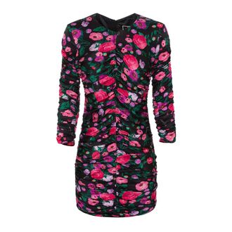 Elisabetta Franchi Mini jurk met bloemenprint en draperie - Dames - Jurken - Veelkleurig - Maat: XS