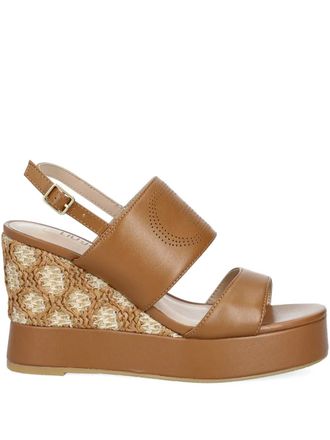 Liu Jo braided-detail wedge sandals - women - Leather/Calf Leather/Rubber - 37 - Brown