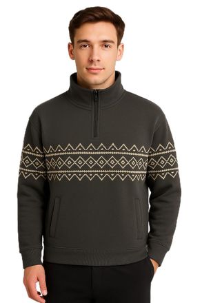 Generic Mens Premium Quarter Zip Sweatshirt - Long Sleeve Pullover Cotton Blend Jumper Sizes S-3XL (UK, Alpha, S, Regular, Regular, Forest-grey/Light-grey)