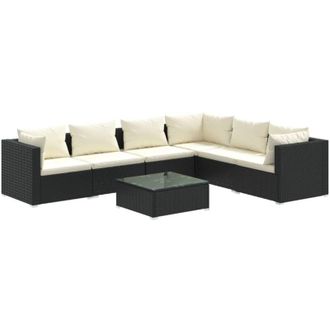 vidaXL Set De Muebles De Jard&iacute;n 7 Pzas Y Cojines Rat&aacute;n Sint&eacute;tico Negro Vidaxl