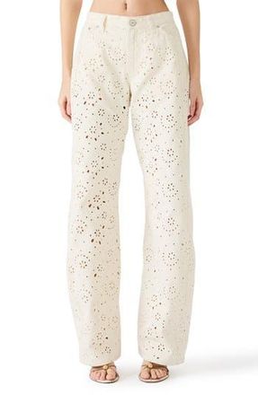Steve Madden Rori Embroidered Floral Eyelet Wide Leg Jeans in Sea Mist at Nordstrom Rack, Size 31