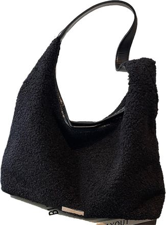 Generic Womens Plush Bags Women Plush Shoulder Bag Cute Fluffy Tote Handbag Large Capacity Soft Top Handle Fuzzy Purse For Autumn Winter(Black)