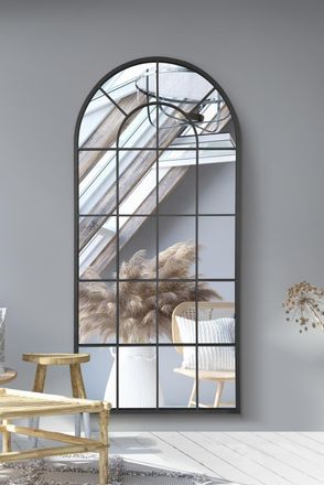 MirrorOutlet The Arcus - Black Framed Arched Window Leaner/Wall Mirror 71 X 33.5 (180x85CM) | Size: 1 Pack