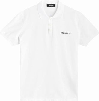Dsquared2 Mens Dsquared2 Logo Print Piqu&eacute; Polo Shirt in White - Size: 42