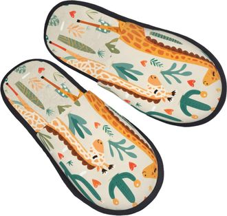 Generic Cartoon Giraffe Cactus Tropical Tree Women Men Sliders Fuzzy Shoes Warm House Slippers For Indoor Bedroom Outdoor M