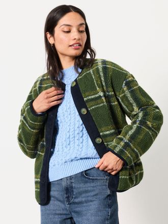 Fat Face FatFace Willow Green Check Borg Fleece Jacket