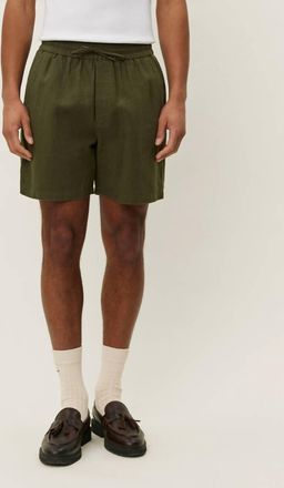 Les Deux Otto Linen Shorts In Olive Night