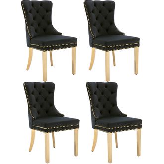 STILVORA Silla De Comedor Silla Tapizada Con Anilla Trasera Tachuelas Decorativas Patas Ajustables Terciopelo Negro 50.5 X 45 X 95 Cm