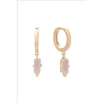 Murkani Huggies with Hanging Rose Quartz Baguette in Yellow Gold at Nordstrom