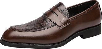 Generic Mens Wedding Dress Shoes Vintage Patent Without Lacing Slip On Loafers Round Toe Leather Shoe Block Heel Non Slip Fashion Low Top Shoewear for Work Of