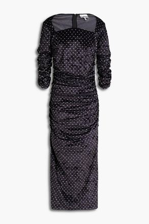 Ganni Ruched polka-dot velvet mini dress - Black - DE 36