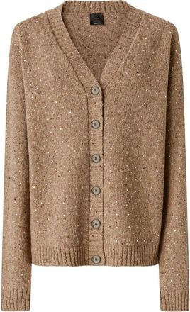 Pinko Cardigans, female, Brown, Size: XS Boucle Cardigan with Full Strass