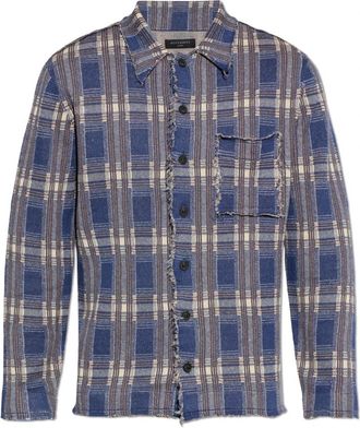 AllSaints Solmar Gebreid Geruit Vest - Heren - Casual Overhemden - Blauw - L - Katoen - Overhemden