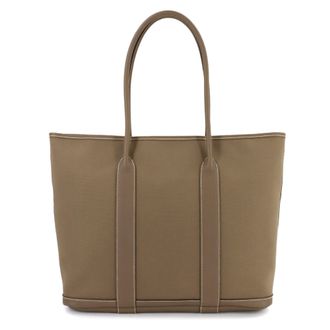 Herm&egrave;s Beige Etoupe Gray Negonda Leather Toile Officier Handbag Tote Bag (Pre-Owned)