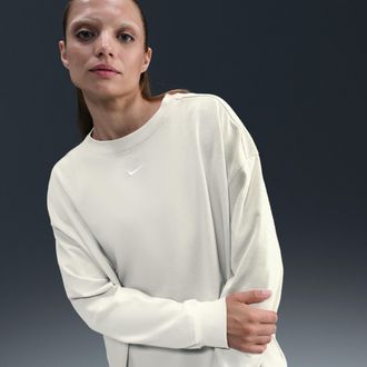 Nike Womens Nike Sportswear Essential Oversized Long-Sleeve T-Shirt in Grey | HF5320-072