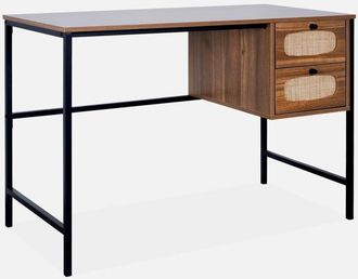 Sweeek Sweeek - Escritorio de madera y caña, Retro, Natural, 55x110x76 cm