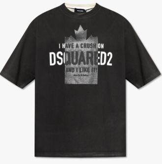 Dsquared2 Black Crewneck Logo Print T-Shirt