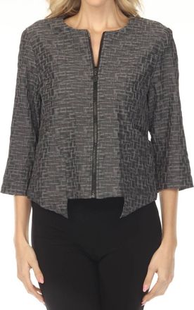 Joseph Ribkoff Textured Zip Front Three Quarter Sleeve Jacket In Grey