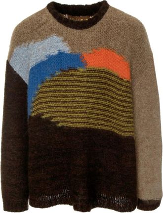 Brain Dead Alpaca Colorblock Gebreide Trui - Heren - Ronde hals truien - Veelkleurig - XL - Wol - Truien & Vesten