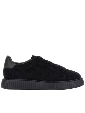 Hogan Monochromatic Black Suede Low-Top Sneakers With Textured Rubber Sole