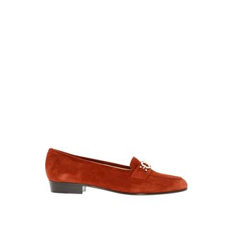 Ferragamo Loafers, female, Red, Size: 7 1/2 US Red Logo Loafers Suede Leather Sole