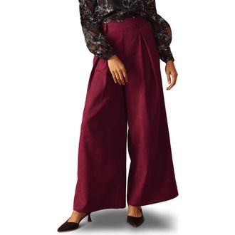 Flying Tomato Scalloped Waist Wide Leg Pants in Wine at Nordstrom Rack, Size Medium
