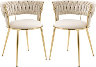 STILVORA Silla De Comedor Juego De 2 Con Respaldo Calado Y Reposabrazos Soporte Lumbar Terciopelo Marfil