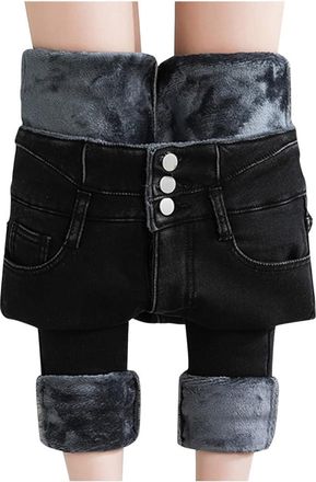 Generic Jeggings for Women UK,Fleece Lined Trousers Women,Womens Winter Fleece Lined Stretchy Jeggings,High Waisted Skinny Jeans Yoga Denim Pants,Stretch Jean