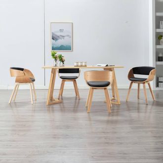 vidaXL Sillas De Comedor 4 Uds Madera Curvada Cuero Sint&eacute;tico Negro Vidaxl