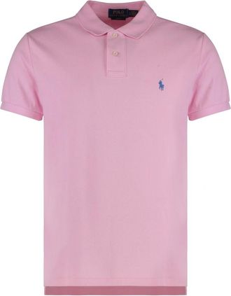 Polo Ralph Lauren Polo Shirts, male, Pink, Size: 2XL Cotton Polo Shirt with Ribbed Edges