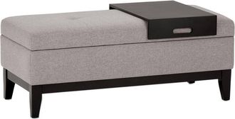 Simpli Home Oregon 42In Contemporary Rectangle Storage Ottoman Bench With Tray