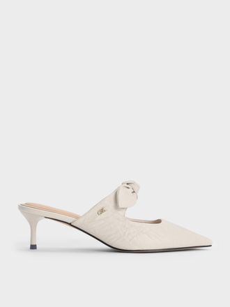 Charles & Keith Jayce Crinkle-Effect Leather Knot-Bow Kitten-Heel Mules