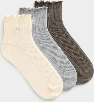 adidas Womens Wavy trim neutral ribbed ankle socks 3-pack