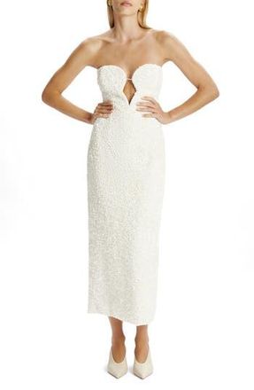Bardot Braya Sequin Strapless Plunge Neck Midi Dress in Ivory at Nordstrom Rack, Size 12