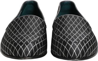 Dolce & Gabbana Mens Black Velvet Diamond Stitched Loafers Shoes Leather