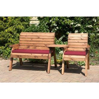 Charles Taylor Trading Charles Taylor - Wooden Companion Straight Garden 3 Seat Chair & Cover Red Cushion