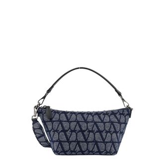 Valentino Garavani All-Over Logo Motif Denim Shoulder Bag