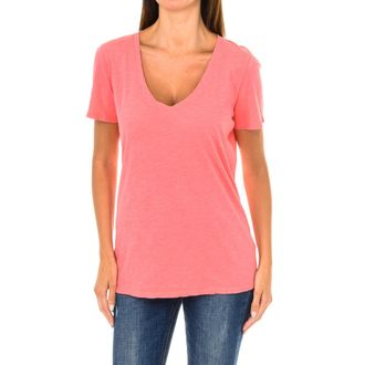 Armani Womens short-sleeved V-neck T-shirt 3Y5T45-5JZMZ - Pink Cotton - Size EU 42 (Womens)
