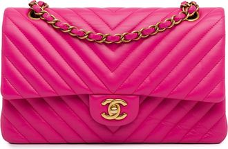 Chanel Pink Medium Chevron Lambskin Double Flap